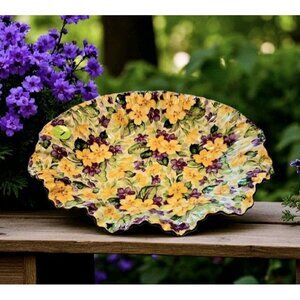 Antique James Kent Primula Purple Yellow Chintz Serving Tray, Candy Dish